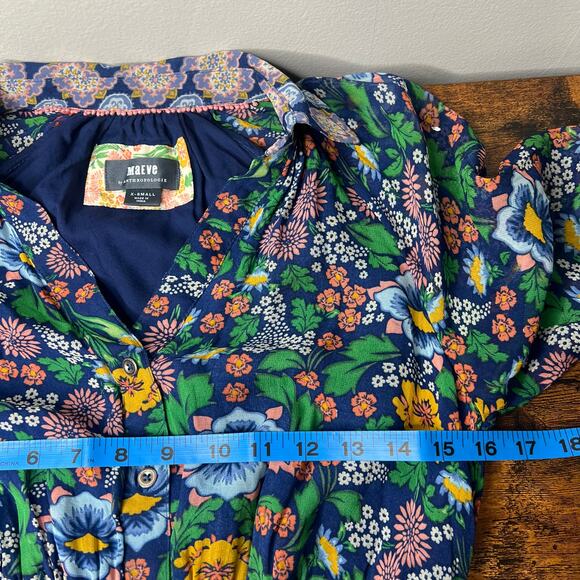 Anthropologie Maeve Ondine Floral Maxi Dress XS Sheer Sleeve Boho Peasant Navy - Picture 11 of 13